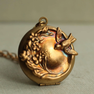 Antique bird & flowers Locket